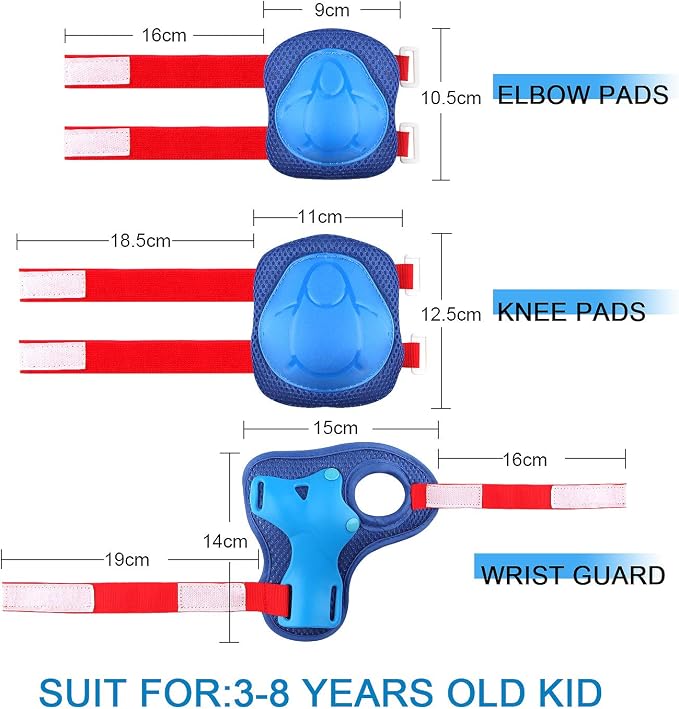 Wemfg Kids Protective Gear Set Knee Pads for Kids 3-14 Years Toddler Knee and Elbow Pads with Wrist Guards 3 in 1 for Skating Cycling Bike Rollerblading Scooter