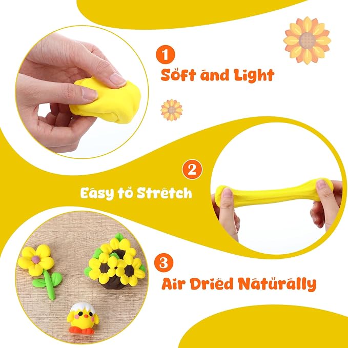 VioraWhite 72 Pcs 38oz Air Dry Clay Bulk Modeling Ultra Lightweight Foam Modeling Clay for Kids Adults DIY Gifts Party Arts Crafts and School Project Supplies (Yellow)