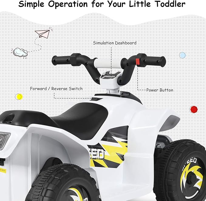 Costzon Kids ATV, 6V Battery Powered Electric Quad, Forward/Reverse Switch, Rear Wheeler Motorized Ride On Mini Vehicle Car for Toddlers Boys Girls, Ride on ATV (White)