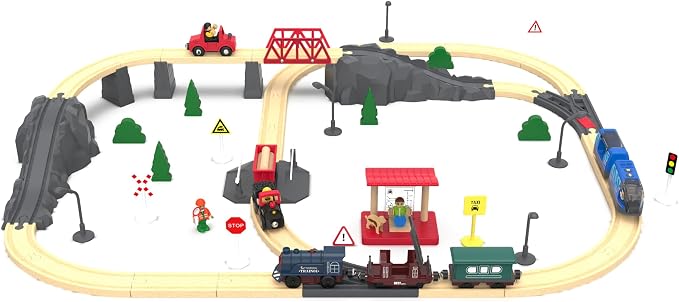 Battery Operated Train for Wooden Track, 3Pcs Motorized Train Toy for 3 4 5+Years Old Boy Girl Toddlers, Electric Trains Compatible with Thomas & Friends, Brio and Chuggington