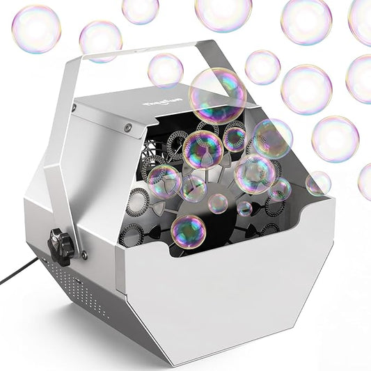 Theefun Bubble Machine: 750ML Metal Automatic Bubble Maker, Portable Professional Bubble Blower Operated by Plug-in Bubble Machine for Parties Weddings Indoor and Outdoor Use, Silver-Gray