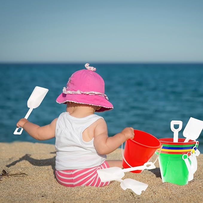 The Dreidel Company Beach Day Playsets, (Pack of 3) 5.25" Sand Bucket Play Set Box Includes, Pail & Shovel Sand Toy for Boys and Girls Birthday Party Favor
