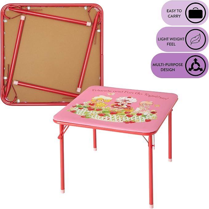Idea Nuova 3-Piece Furniture Set with 1 Square Table & 2 Folding Chairs for Kids, Strawberry Shortcake