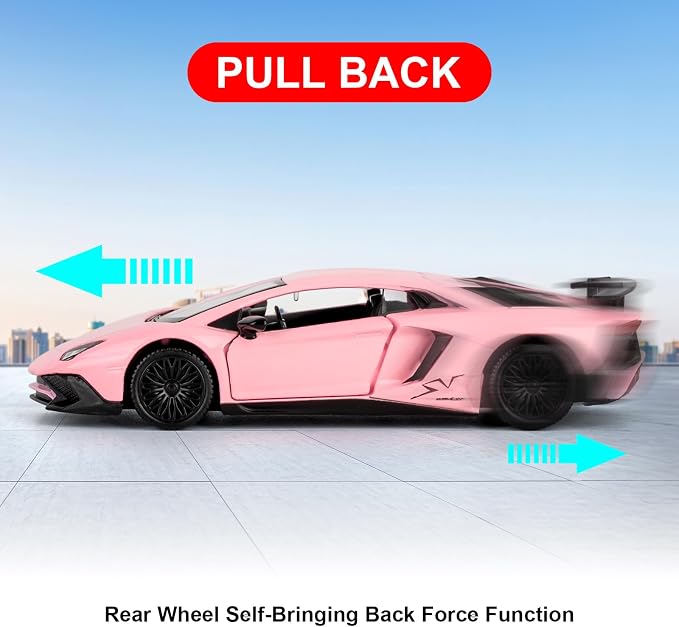TGRCM-CZ 1/36 Scale Lamborghini Aventador LP700-4 Casting Model Car, Zinc Alloy Pull Back Vehicles Toy Car for Toddlers Kids Boys Girls Gift (Pink)