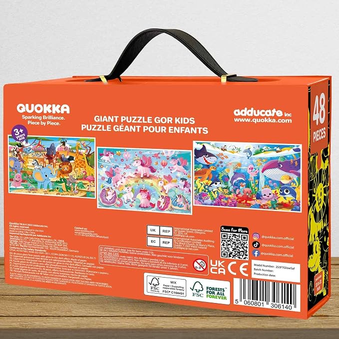 QUOKKA Giant Floor Puzzles for Kids Ages 4-6 – 2x3 Ft Glow in the Dark Jumbo Jigsaw Puzzles for Kids Ages 3-5 – 48 Large Pieces African Animal Safari Scene for 4-8 yo – Toy with Gift Box for Toddlers