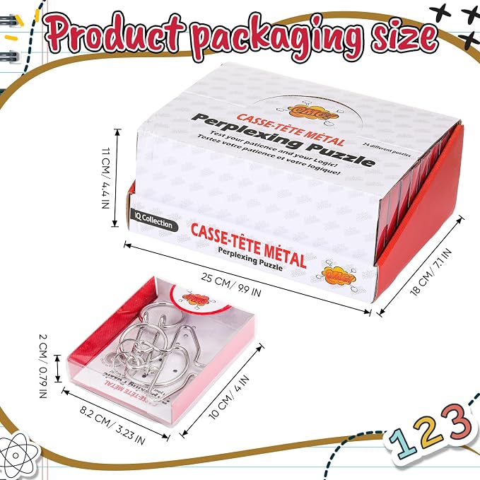 24 Packs Large Metal Bulk IQ Wire Metal with Paper Box Gift Package Educational Valentine Gifts Easter for Party Favor Adults Challenge Gifts(Red,Classic Styles)