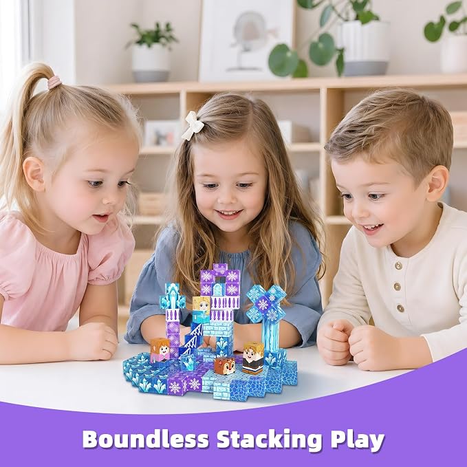 Magnetic Blocks, 48PCS Magnetic Building Cube Set for Kids Ages 3+, Constructions STEM Stacking Tiles Toy Building Birthday Gifts for Girls