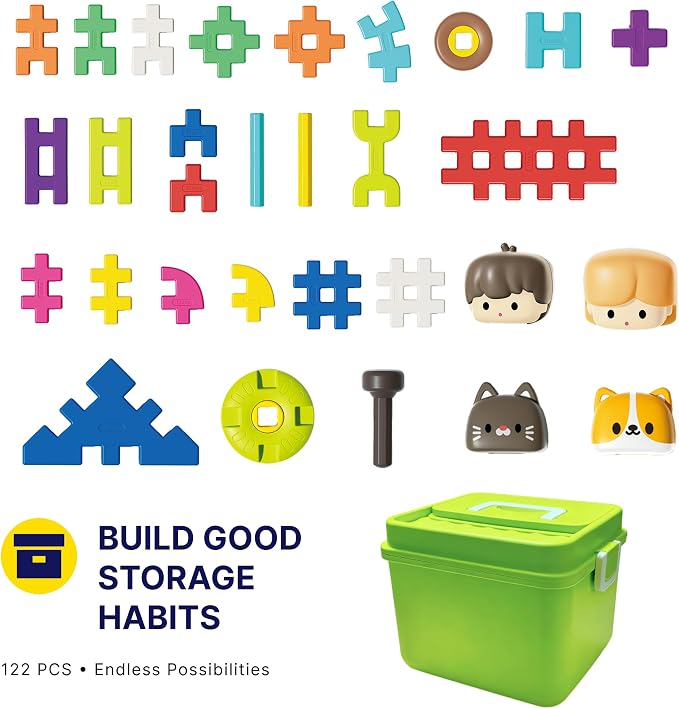 Interlocking Building Blocks STEAM Construction Set, Farm Role Play Theme, Multi-Dimensional, for Preschool Kids Ages 3-4 (80)