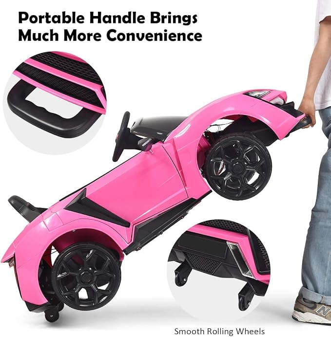 Costzon Ride on Car, 12V Battery Powered Electric Vehicle w/Manual & Remote Control Modes, LED Lights, Horn, Music, MP3, USB, TF, 3 Speeds, Spring Suspension, Ride on Toy for Boys & Girls (Pink)