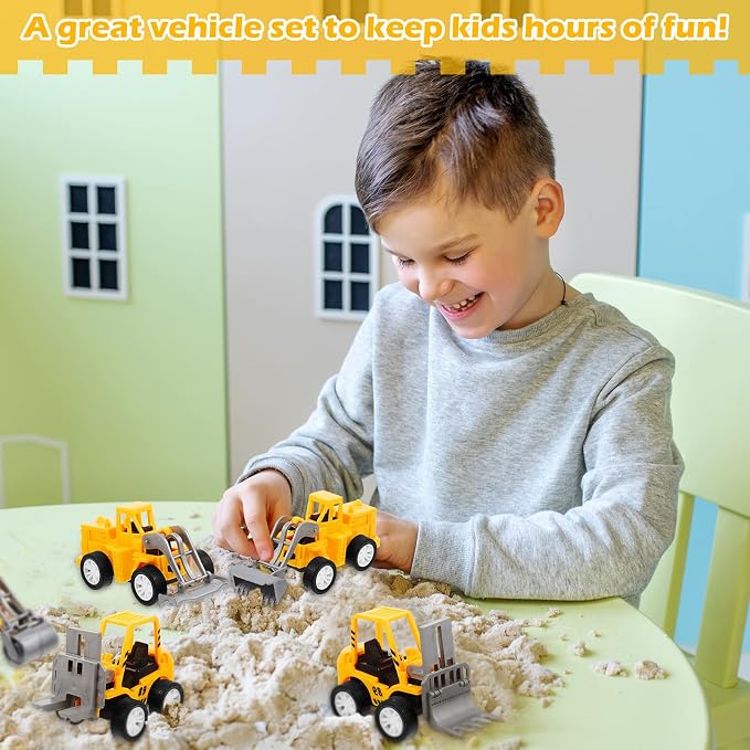 144 Pcs Construction Party Favors for Boys, Mini Construction Vehicles Children's Day Gift, Mini Pull Back Cars Excavator Toys Small Trucks Bulk for Kids Girls Birthday Cake Toppers (Full Set)
