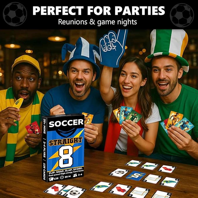 Quokka Soccer Fast-Paced Card Game for Kids & Adults – 128 Cards & Easy Rules – Quick & Fun Matching Game – 2-4 Players – Ages 8+ – Perfect for Family Games Night, Travel and Parties