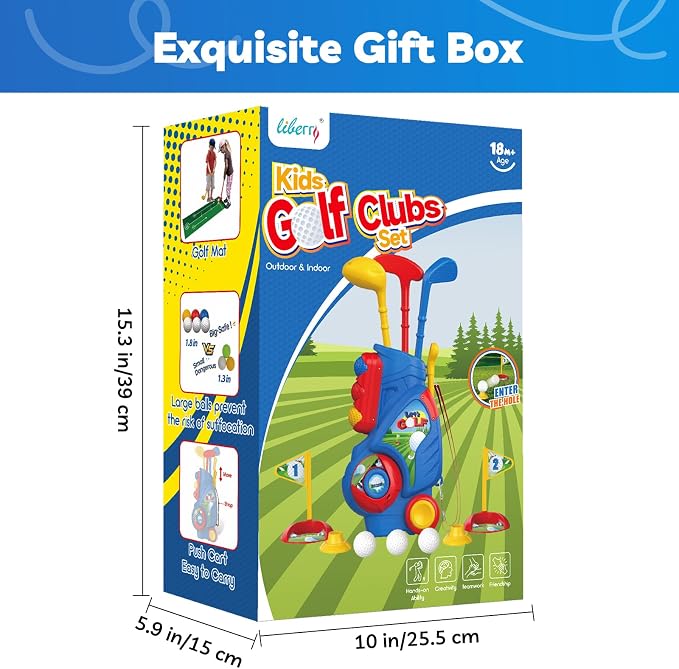 Liberry Toddler Golf Set for 2 3 4 Years Old Boys Girls, Upgraded Kids Golf Clubs Set with Cart, Putting Mat, Outdoor Indoor Sports Toy Birthday Gift, Blue