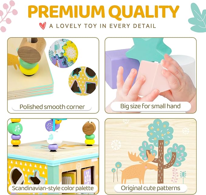 Airlab Wooden Activity Cube Montessori Toys for 1 2 3 Year Old Baby Toys 12 Months Toddlers 1-3 Birthday Gift Boys Girls Sensory Interactive Learning Toys