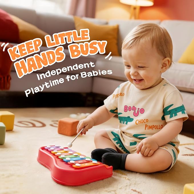 Gleesfun 2005 2-in-1 Baby Piano & Xylophone for Toddlers 1-3 Years | Portable Musical Toy, Educational Music Learning Instrument, Includes Mallet, Sensory Fun, For Home & Travel