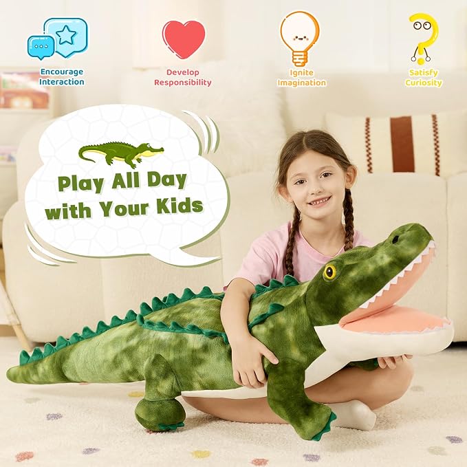 MorisMos Giant Alligator Stuffed Animal Body Pillow 4ft, 51.2" Extra Large Stuffed Alligator Toy for Kid Adult, Big Crocodile Plush Pillow, Realistic Crocodile Toy Gift for Christmas Birthday Decor
