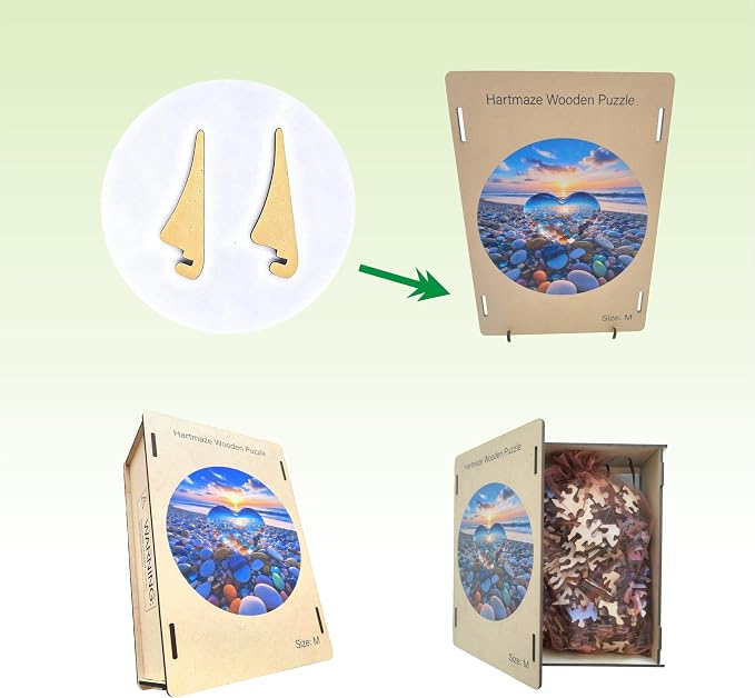 Hartmaze Sunset on Pebble Beach Wooden Puzzle, 178 Intricate Irregular Pieces, 11.2x11.2 Inch, Exquisite Wooden Gift Box – Stunning Coastal Art Jigsaw for Adults & Kids 8+