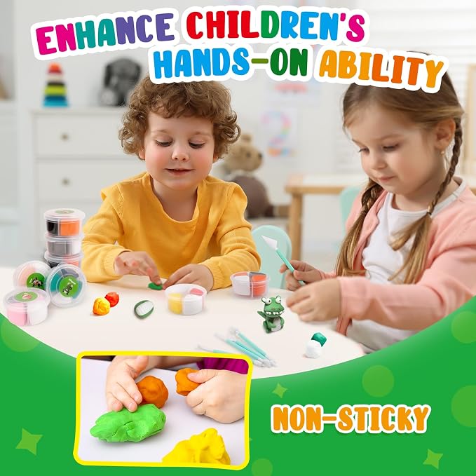 Kasfalci Air Dry Clay Kit for Kids, 12 Animals Modeling Clay, Model Magic Arts & Crafts for Kids Ages 4-6-8-12, Ultra Light & Soft, Safe & Non-Stick with Sculpting Tools & Tutorials, DIY Party Favors