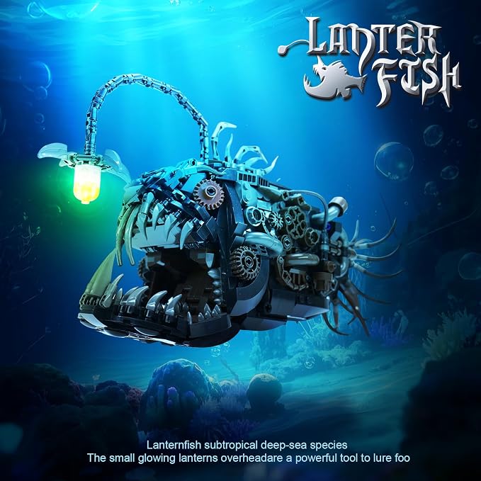 Ideas Mechanical Lantern Fish Building Blocks Set Compatible with Lego Collectible for Ocean Lovers, Perfect as an Office or Home décor for Adults. STEM Construction Gift for Boys Aged 8-16 1038PCS