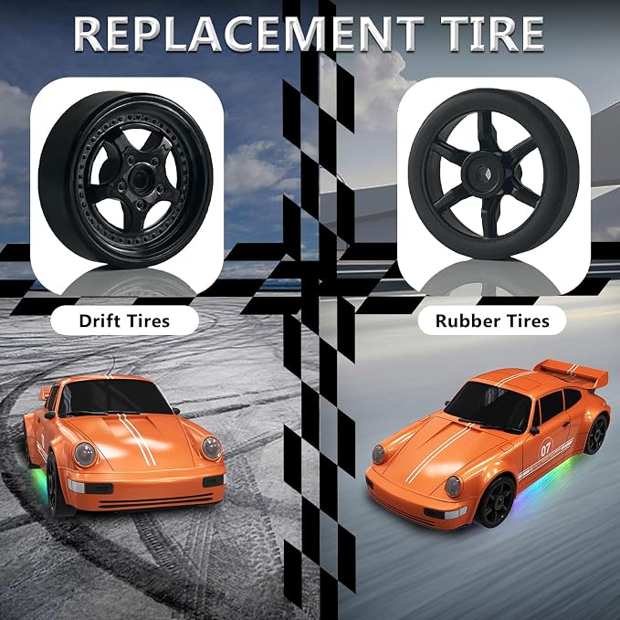 Remote Control Car RC Drift Car 2.4GHz 1:24 4WD 15KM/H High Speed Racing Sport Car with LED Lights Drifting Tire Racing Sport Toy for Adults Boys Girls Kids Gift 2Pcs Rechargeable Batteries