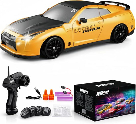 Remote Control Car RC Drift Car 2.4GHz 1:24 Scale 4WD 20KM/H High Speed Model Vehicle with LED Lights Drifting Tire Racing Sport Toy Car for Adults Boys Girls Kids Gift 2Pcs Rechargeable Batteries