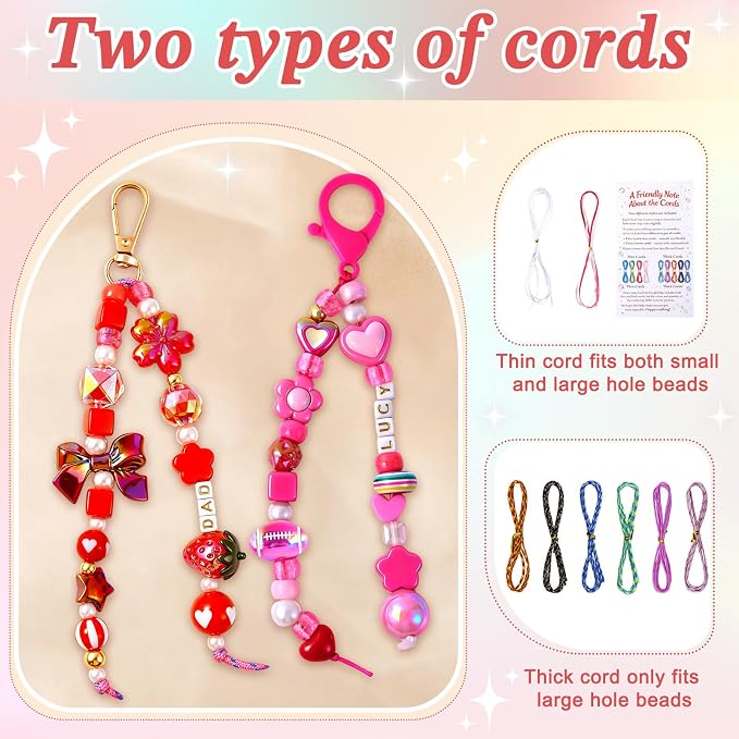 TOHONGADON 1812 Pcs Bead Keychain Making Kit, 7 Color Rainbow Beads Bag Charm Kit, Keychain Making Supplies with Beads, Great for Gifts, Festival, Party, Activity