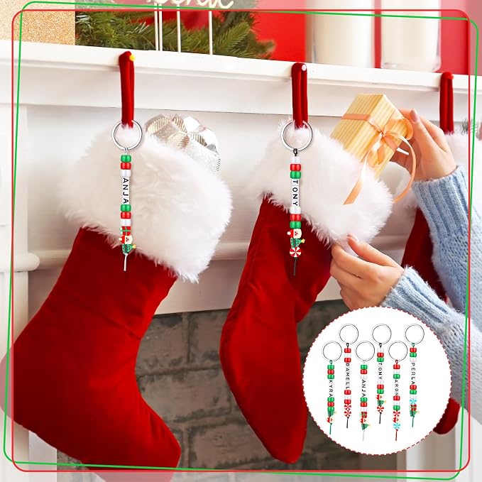 Landical 564 Pcs Christmas Bead Keychain Making Kit DIY Name Bead Key Chain Craft Xmas Bag Charm Letter Alphabet Candy Cane Santa for Xmas Gift Jewelry Key Ring Backpack Accessories(Sweet Color)