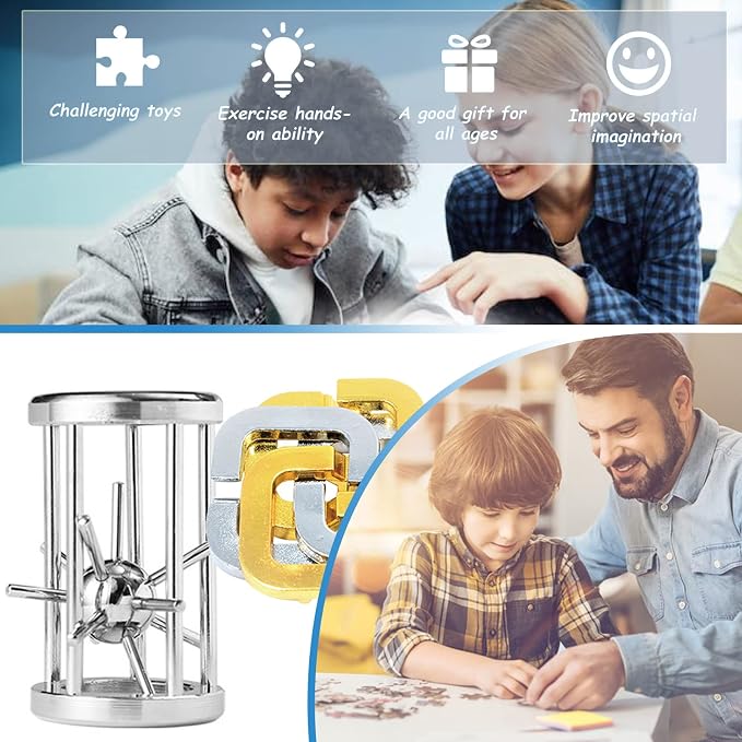Joyeee Brain Teaser Puzzles, Metal Puzzle Set IQ Test Game, Educational Toys Physics Mind Puzzles Gift for Family Games Office Party Prizes Kids Teens Adults Challenge - Starter Level, 5Pcs Type A