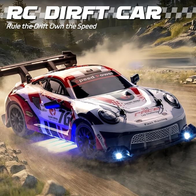 RC Drift Car, 1:24 Scale Remote Control Vehicle for Kids,2.4GHz 20KM/H 4WD High Speed RC Cars with LED Light, Two Batteries & Drifting Tires Racing Sport Toy Cars for Adults Boys Girls Kids 8606RD