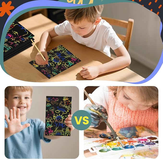 Cityrosy Rainbow Scratch Paper for Kids 160 Pcs Scratch Art for Kids Sets Arts and Crafts Birthday Gifts for 3-12 Years Old Girls Boys Classroom, Party, Games