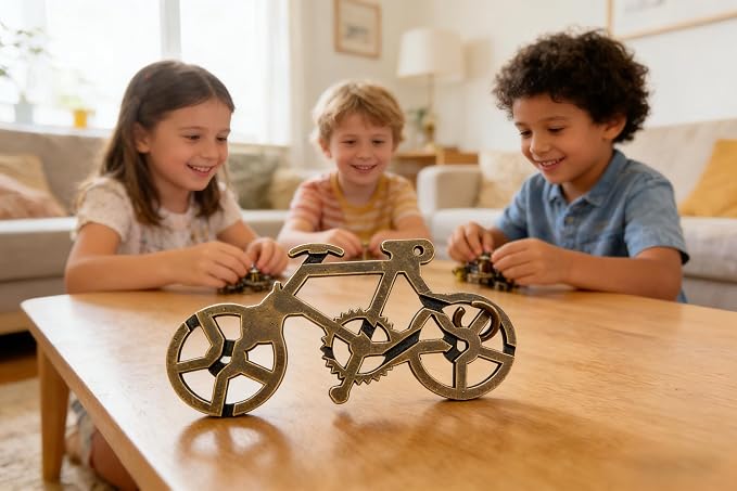 Metal Brain Teaser Puzzle - Interlocking Bicycle Challenge Toy for Kids & Adults