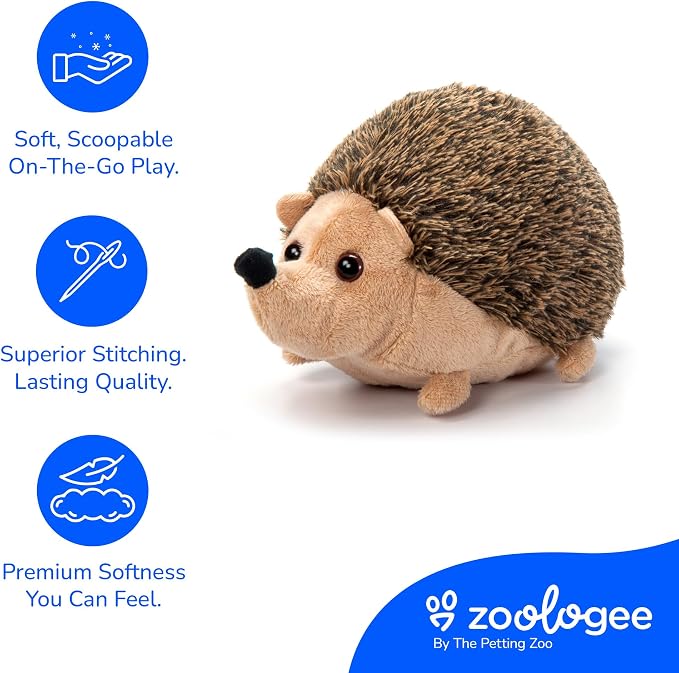 The Petting Zoo Hedgehog Stuffed Animal Plushie, Gifts for Kids, Scoopz Wildlife Animals, Hedgehog Plush Toy, 8 inches