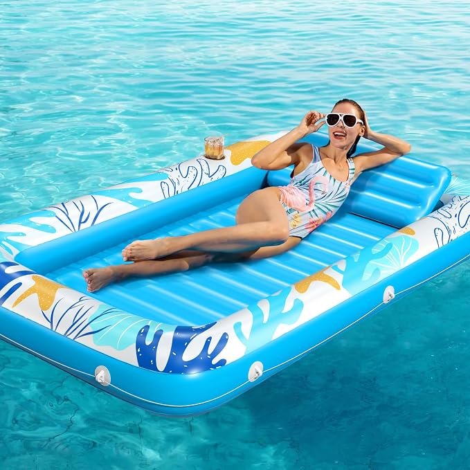 Inflatable Tanning Pool Lounger Float - Jasonwell 4 in 1 Sun Tan Tub Sunbathing Pool Lounge Raft Floatie Toys Water Filled Tanning Bed Mat Pad for Adult Blow Up Kiddie Pool Kids Ball Pit