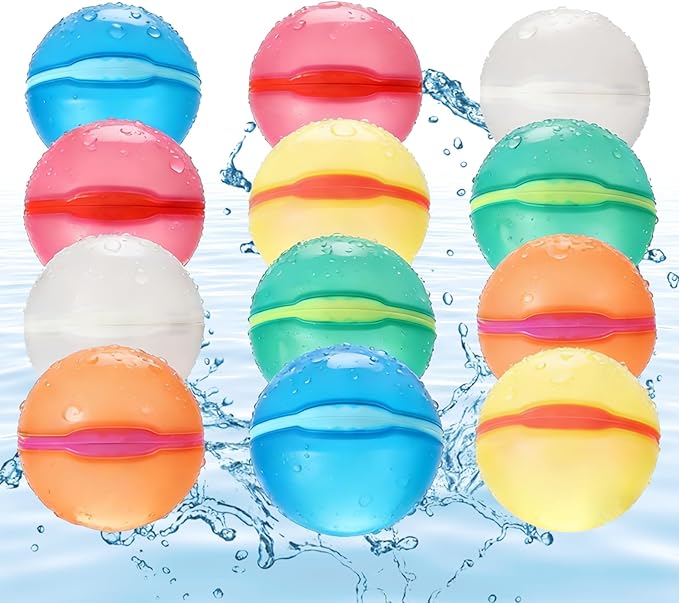 Reusable Water Balloons Refillable for Kids: Soft Silicone Material Self Sealing for Outdoor Activities - Summer Pool Beach Water Bomb for Boys Girls 3-12 Years (12Pck)