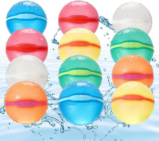 Reusable Water Balloons Refillable for Kids: Soft Silicone Material Self Sealing for Outdoor Activities - Summer Pool Beach Water Bomb for Boys Girls 3-12 Years (12Pck)