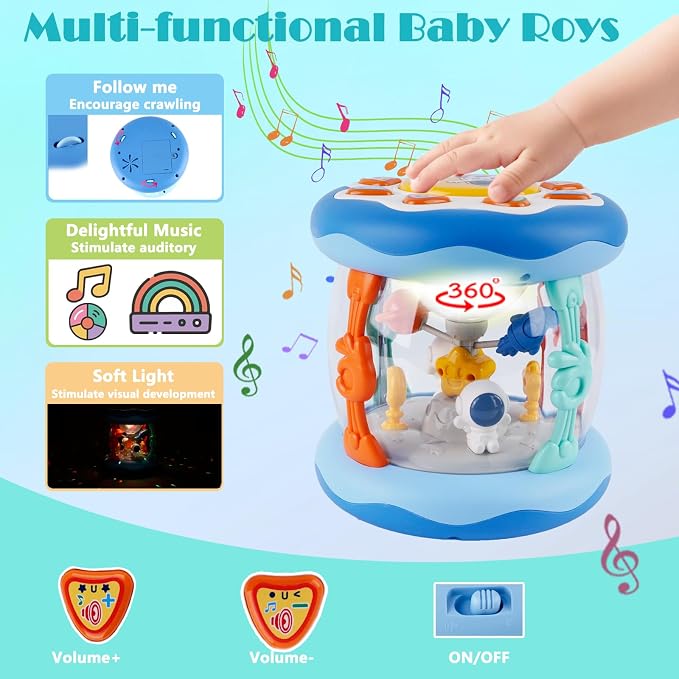 Baby Boy Toys 6-12 Months, Blue Babies Outer Space Projector Rotating Musical Light Up Tummy Time Toy 6-12 Months, Crawling Learning Infant Toy for Toddlers 1 2 3 Years Old Newborn Birthday Gifts