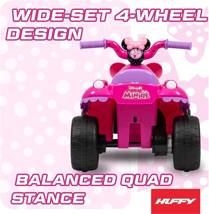 Huffy Disney Minnie Mouse 6V Quad Ride-On, Ages 1.5–3, Easy Push-Button Drive, Stable 4-Wheel Design, Toddler-Friendly Speed