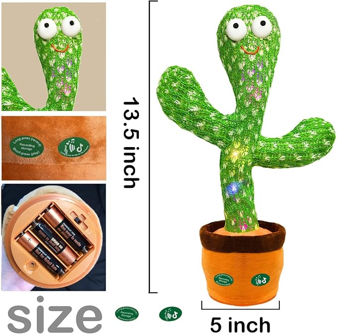 Hunfur Dancing Talking Cactus Toy,Interactive Funny Gift for Baby Infant, Singing Record Repeat What You Say Light Up Toy Boy Girl
