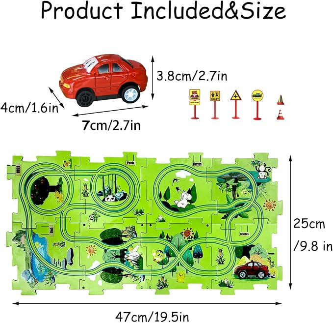 4 Year Old Boy Birthday Gift, Puzzle Racer Kids Car Track Set Puzzle Racer Car Track Set with Roadmap Puzzle Track Car Play Set Toys for 4 Year Old Boys (B-Land, set2-15PCS)