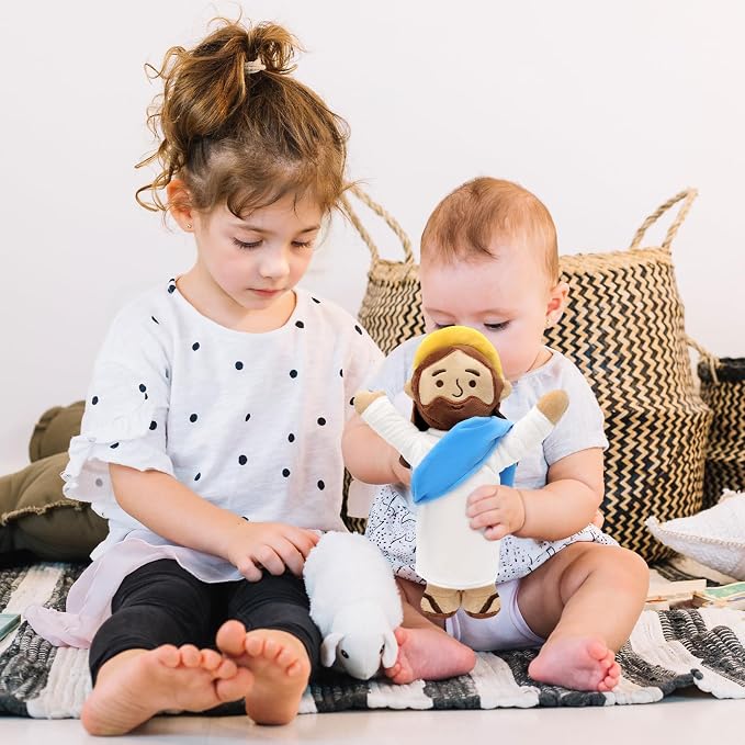 Yelakey 13" Jesus Plush Brown Jesus Stuffed Doll Christian Plushie Doll for Easter Christmas Church Religious Gifts for Kids Adults (brownblue)