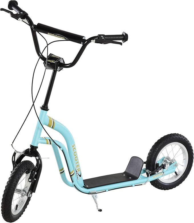 Aosom Kick Scooter with Dual Caliper Brakes, Big Wheels Kick Scooter for Ages 5+, 12-Inch Inflatable Front Wheel, Max Load 220lbs