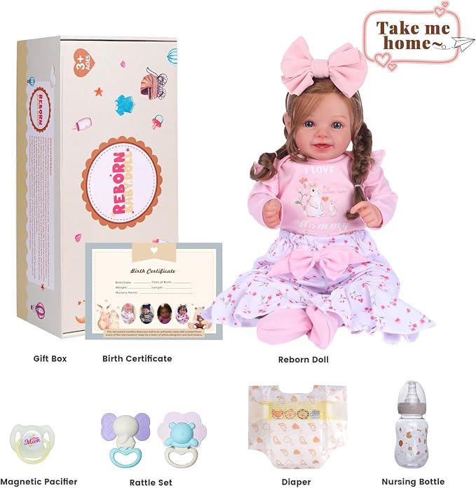 BABESIDE Lifelike Reborn Baby Dolls Dara - 20 Inch Realistic-Newborn Baby Doll Brown Hair Girl Handmade Real Life Baby Dolls with Clothes and Toy Accessories Gift for Kids Age 3+