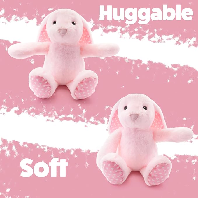 WEIGEDU Pink Rabbit Bunny Stuffed Animal Plush Toy | 17.7“, Floppy Ears, Heart Print, Birthday Nursery Décor, Easter Christmas Bedtime Gift