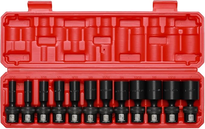 MIXPOWER 3/8" Drive Deep Impact Universal Joint Swivel Socket Set, SAE, 5/16" - 1", Deep, Flexible Wobble, Chrome Molybdenum Steel, 12 Pieces Set