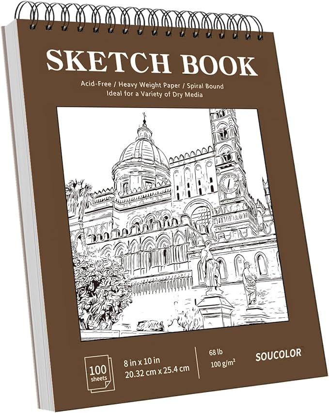 Soucolor 9" x 12" Sketch Book,Top Spiral Sketch Pad,100 Sheets 68lb Acid-Free Sketchbook Drawing Paper Supplies for Pencil & Charcoal Sketching, Art Supplies for Kids, Adults & Beginners