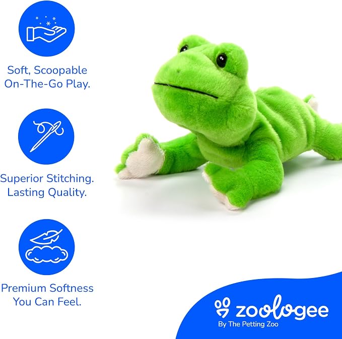 The Petting Zoo Frog Stuffed Animal Plushie, Gifts for Kids, Scoopz Wildlife Animals, Green Frog Plush Toy, 8 inches