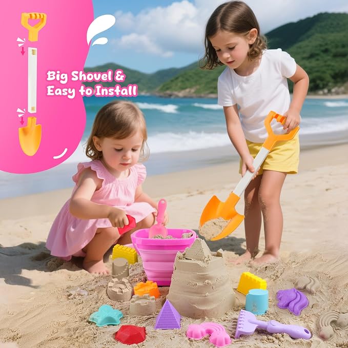 AuntyFey Collapsible Beach Toys for Kids Ages 4-8, Sand Toys for Toddlers Ages 3-4-8, Beach Toy Set with Collapsible Beach Buckets, Sandbox Toy for Kids