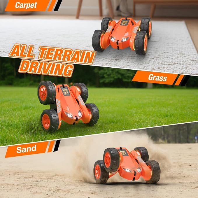 Remote Control Car, Rechargeable RC Cars & Remote 360° Flips Rotating 2.4Ghz 4WD All Terrain Stunt Race Car Toy Christmas Birthday Gift for Kids Boys 3-12