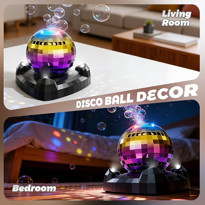 Bubble Machine, Automatic Bubble Blower Maker with 360° Rotating Turntable and LED Lights, Disco Ball Bubble Machine Summer Kids Toys for Weddings Birthdays Party Indoor Outdoor Backyard Camping