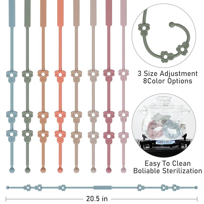 Toy Safety Straps, Adjustable Stretchable Sippy Cup Straps for Strollers, High Chair, Cribs, Hanging Baskets, Car Seat, Shopping Trolley, 4 Pack, (Ether+Sage+Muted+Apricot)