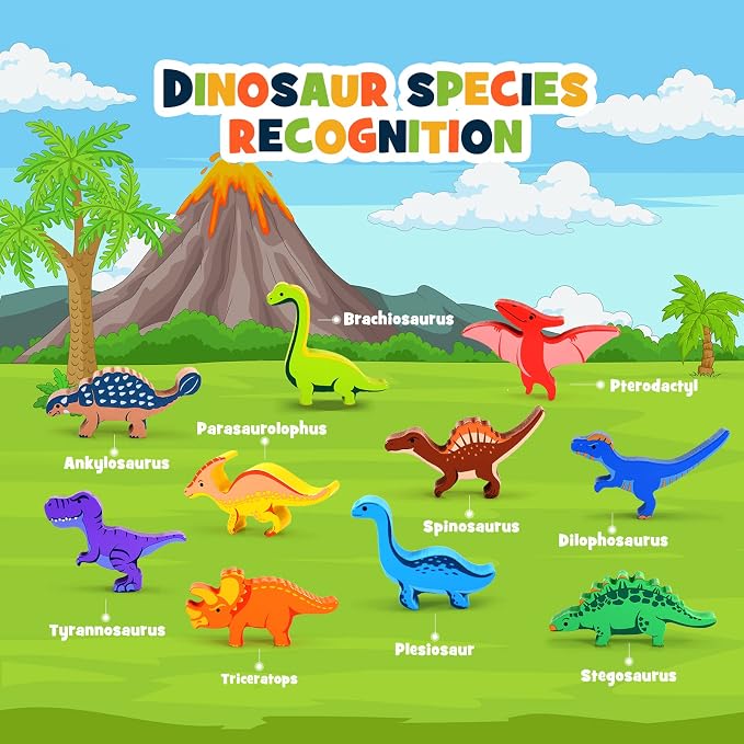 IPOURUP Dinosaur Toys for Kids 3-5: Wooden Stacking Montessori Toys for 3 4 5 6 7 8 Year Old Balance Competition Game for Family Ideal Christmas Birthday Gifts for Kids Ages 3-8 (Double Version)